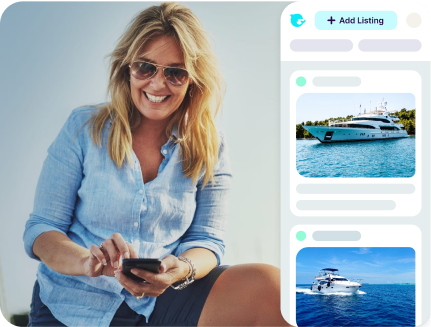 El propietario del barco utiliza la aplicación Getmyboat para gestionar fácilmente sus anuncios